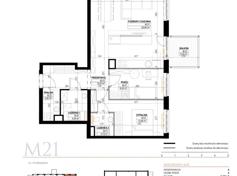3 room apartment 69 m² Poznan, Poland